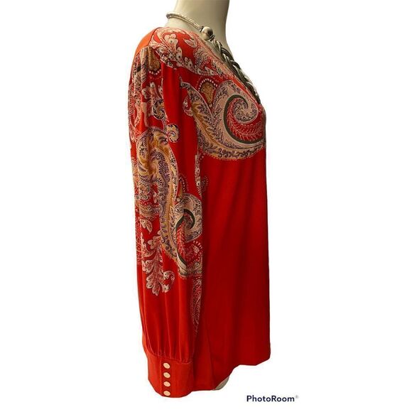 🎉Host Pick🎉JM Collection SZ XXL Woman’s Beautiful Red Paisley Blouse - Picture 3 of 10